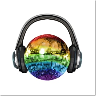 Headphones Rainbow Disco Ball Posters and Art